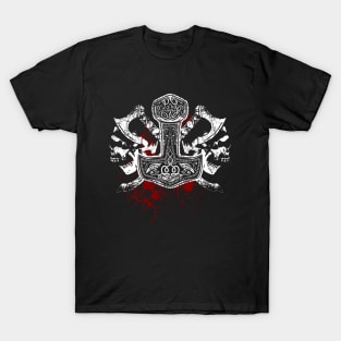 Battleaxe, Skull and Mjoelnir, Warrior Viking T-Shirt